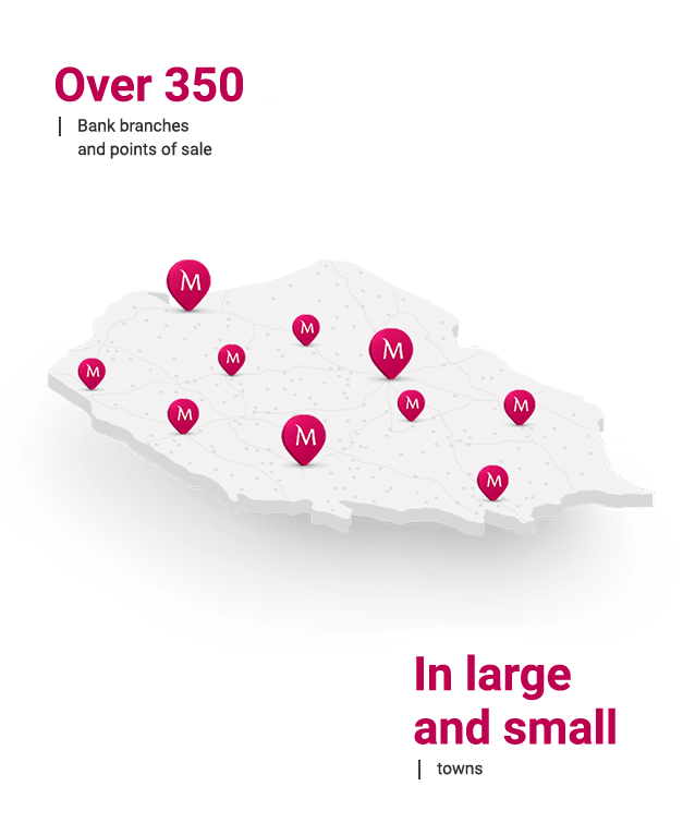 Over 830 retail branches, in large and small cities